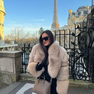 Cropped Mantel mit geradem Fuchsfellkragen