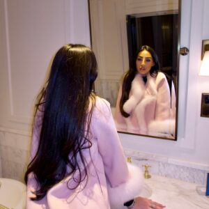 Cashmere Mantel mit Fuchsfellkragen & abnehmbaren Manschetten – Blush Pink