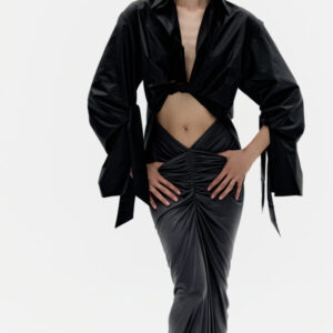 Geraffter langer Rock mit Taschen