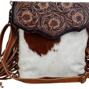 Tasche aus punziertem Leder mit Blütenfransen