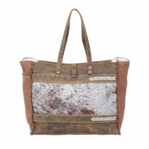 Wochenendtasche aus Leder und Canvas in den Farben Salz und Pfeffer