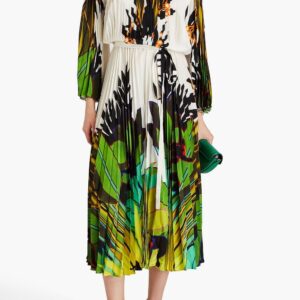 VALENTINO GARAVANI Bedrucktes Midikleid aus plissiertem Crêpe de Chine aus Seide mit Gürtel